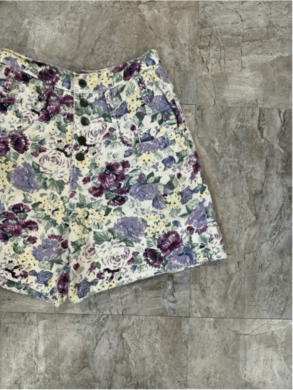 VTG 80s Breakers Bright Floral Cotton High Waisted Button Fly Shorts USA Sz 13